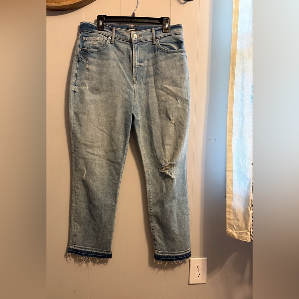 Express Light Blue Cropped Distressed Jeans